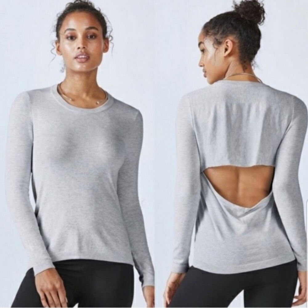 Fabletics Gray Jocelyn Sweater Cut Out Back size XL Athleisure Gym NEW